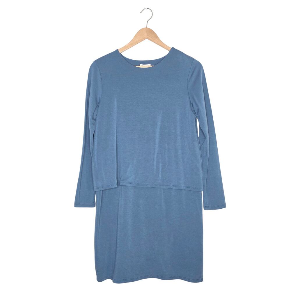 Pure Jill Luxe Tencel Dress Blue XSP XS Petite Lagenlook Minimalist Eco Knit